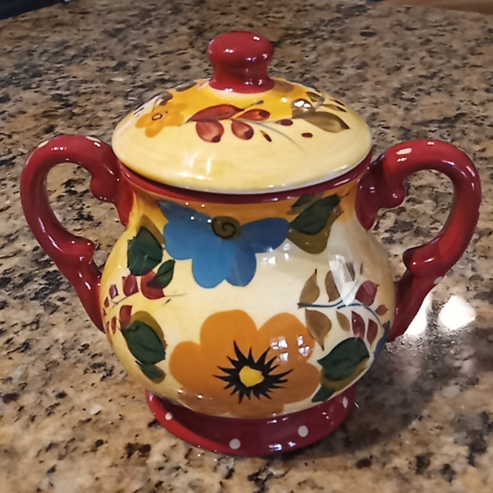 Oneida Sunset Bouquet Creamer And Sugar Dish With Notched Lid. Hand Painted. - Picture 8 of 16